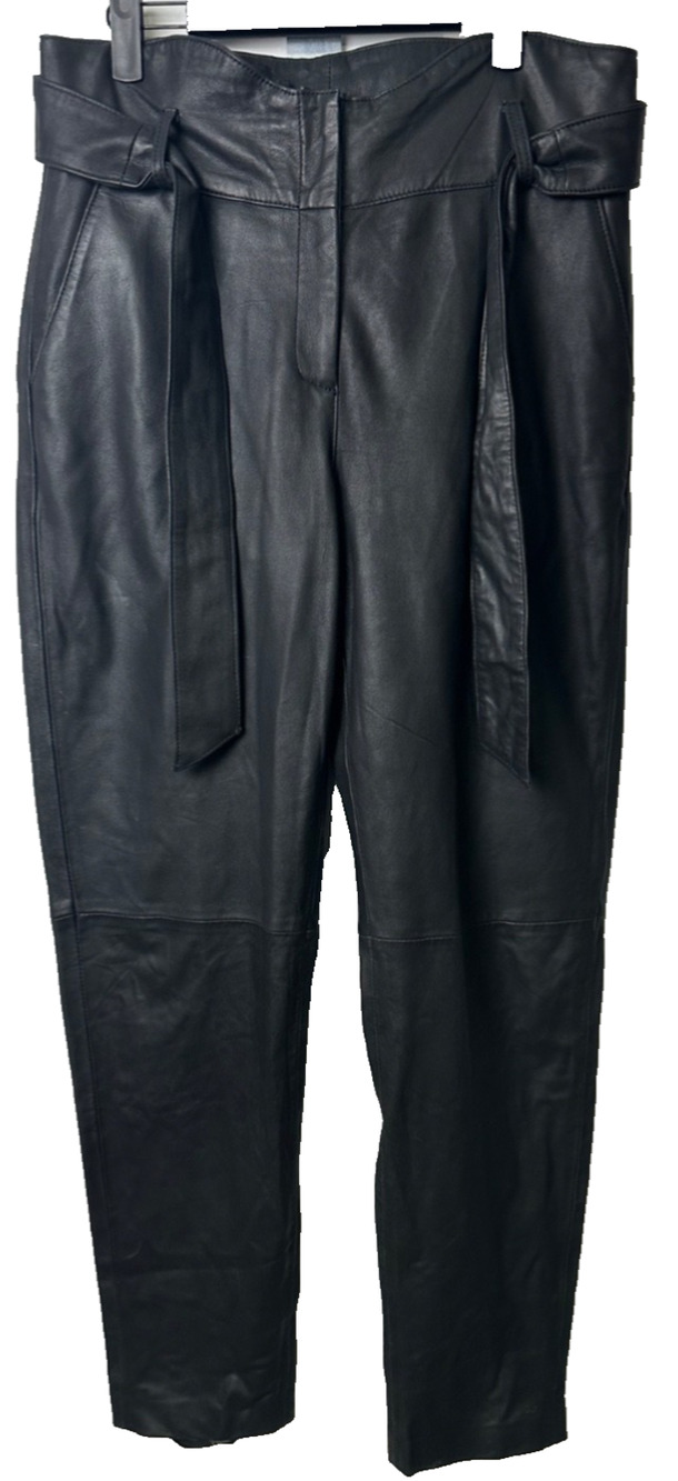 BOD & CHRISTENSEN 10 Black Lamb Leather Pants Lined High Waisted Tie Belt A20